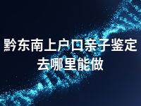 黔东南上户口亲子鉴定去哪里能做