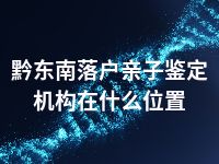 黔东南落户亲子鉴定机构在什么位置